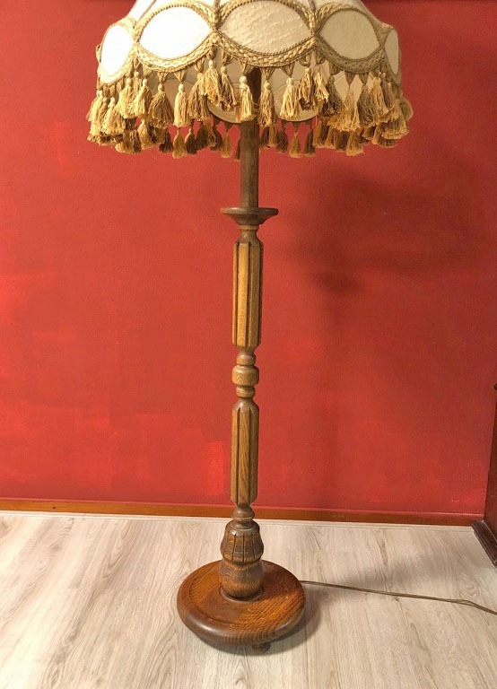 Brocante staande lamp/vloerlamp hout, antieke barok creme - Staande lamp / - Westenhof