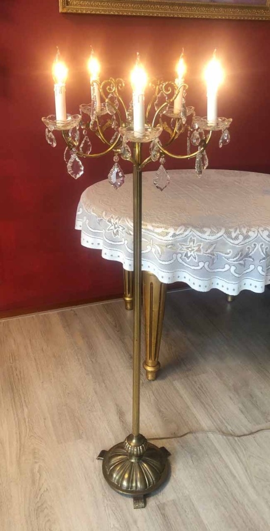 Brocante antiek staande lamp / vloerlamp goud 5 arms schalen met kandelaars / kaarslampen - Staande lamp / Vloerlampen - Westenhof
