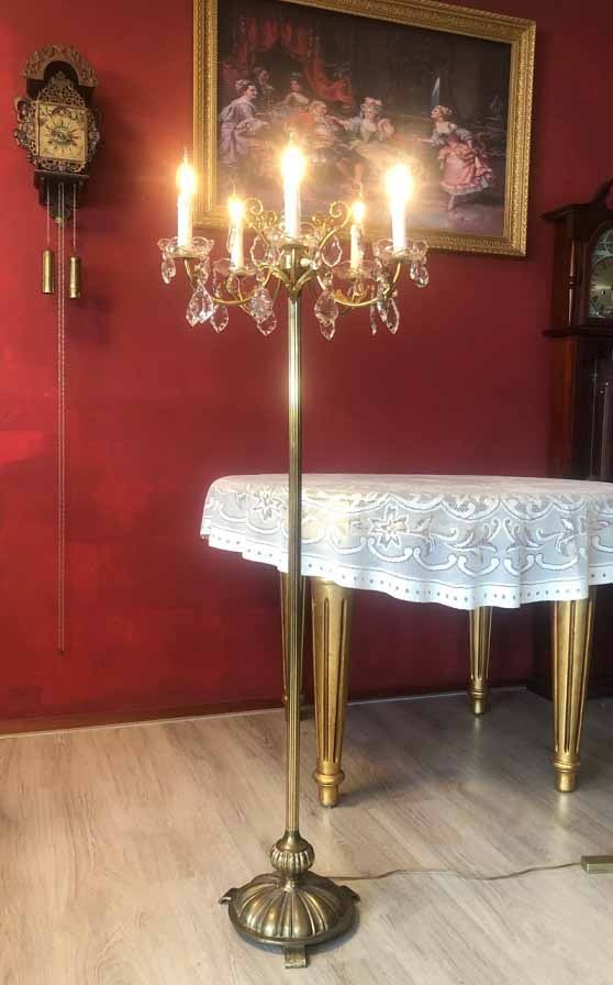 Brocante antiek staande lamp / vloerlamp goud 5 arms schalen met kandelaars / kaarslampen - Staande lamp / Vloerlampen - Westenhof