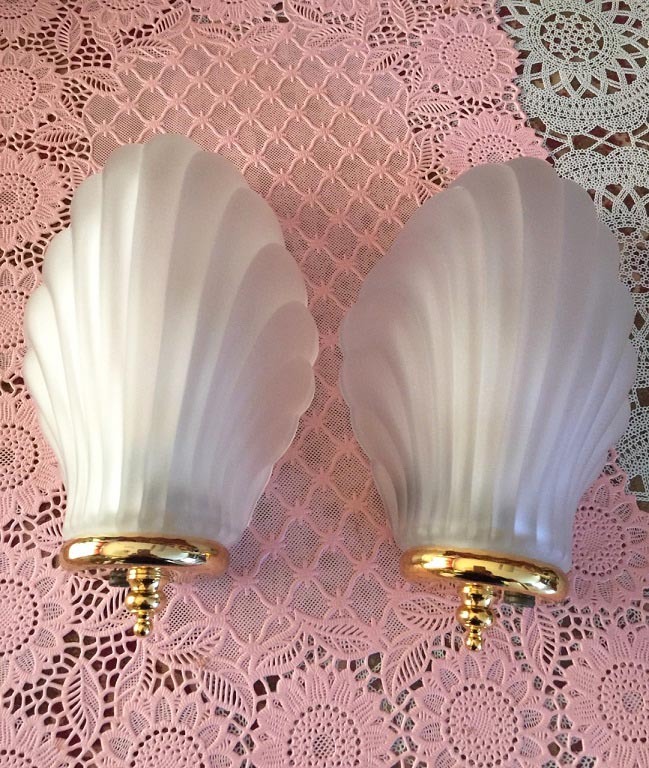 overal maandag Besparing 2 Wandlampen Italiaanse vintage dikke glas schelp vorm,set lampen art  deco,metaal goud - Wandlampen / Lampen - Westenhof
