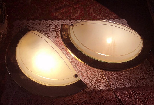 Charmant hengel Extra 2 Vintage wandlampen halve maan glas met metaal gouden rand - Wandlampen /  Lampen - Westenhof